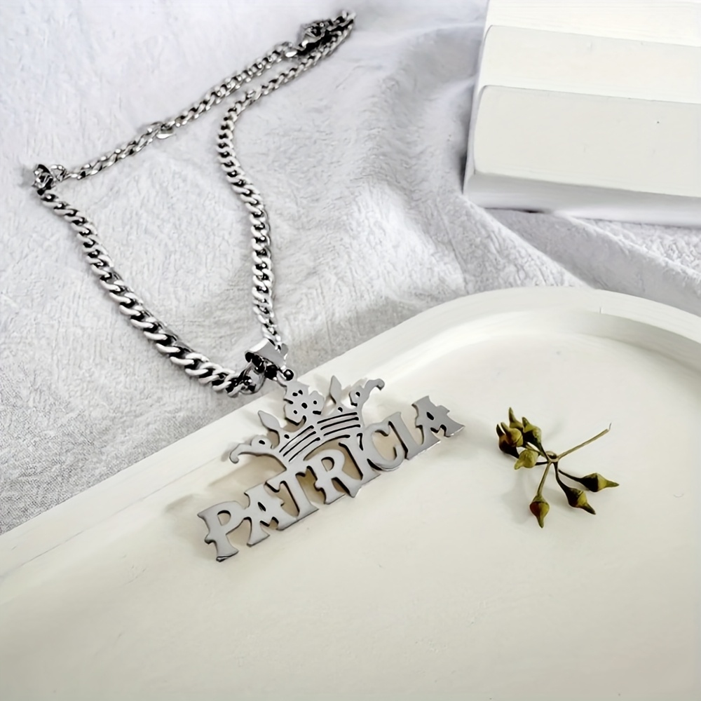 Customized Cuban Chain Name Necklace, Large Crown Pendant